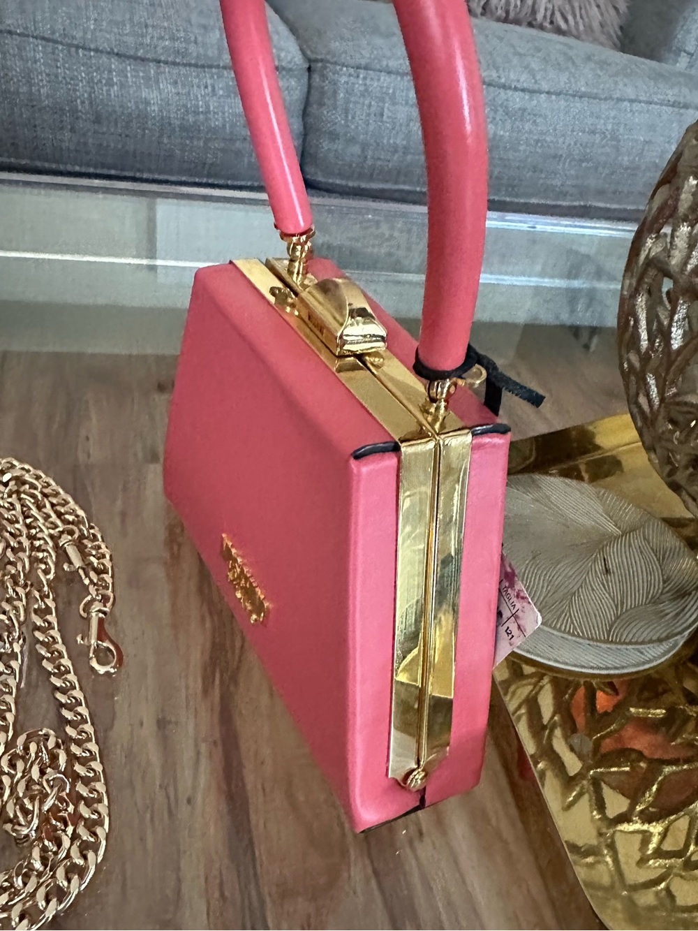 Moschino Coral-Pink Trapezoid Mini Top-Handle Bag - Picture 11 of 12